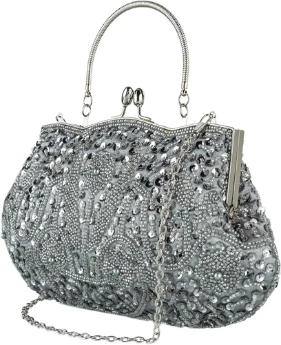 Miniatura 9 de Bolso de noche de diseñador floral con cuentas de lentejuelas diseño vintage besos cerradura satén embrague bolso bolso de mano de boda fiesta