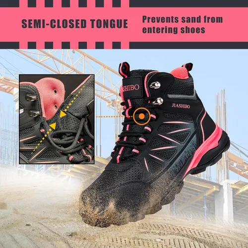 Miniatura 7 de JIASHIBO Botas de trabajo con punta de acero para mujer, calzado protector multifuncional, antideslizante, resistente a pinchazos, absorción