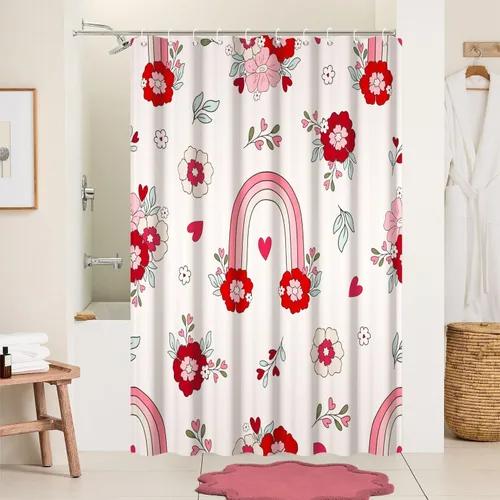 Miniatura 32 de Cortina de ducha de San Valentín para baño, 48 x 72 pulgadas, celosía, corazones de amor, impermeable, para tina, tina de caravana, rayas blancas