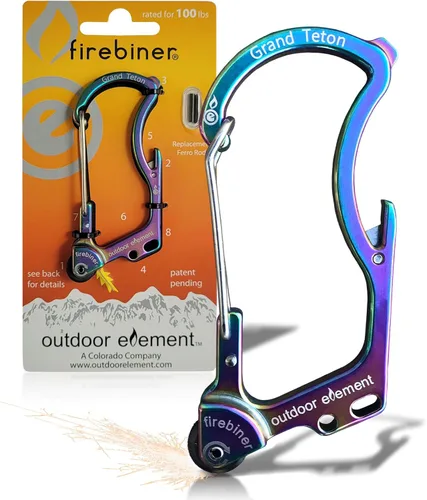 Miniatura 22 de OUTDOOR ELEMENT Firebiner Custom Engraved 6-in-1 Fire Starter Carabiner Multitool – Survival Gear EDC Keychain with Utility Blade, Bottle Opener