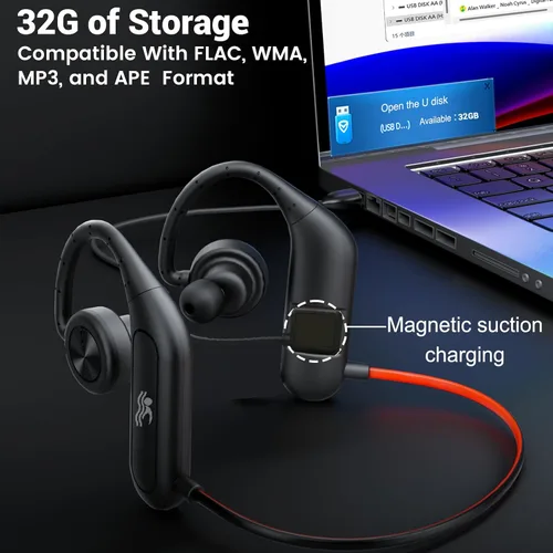 Miniatura 6 de Auriculares impermeables IP68 con reproductor de MP3 de 32 GB Bluetooth 5.2 auriculares inalámbricos, deportes, gimnasio