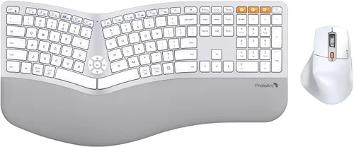 Miniatura 9 de ProtoArc Teclado y mouse ergonómico, EKM01 Plus Combo de teclado y mouse inalámbricos Bluetooth de tamaño completo, reposa muñecas acolchado, diseño
