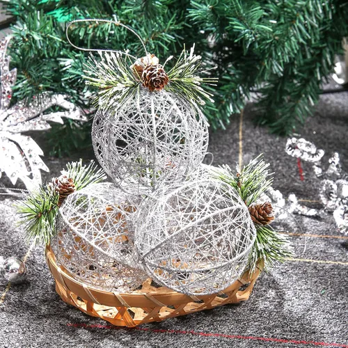 Miniatura 4 de Adornos de bola de Navidad, juego de 4 piezas de hilo de ratán de piña plateada, adorno de árbol de Navidad, árboles de Navidad, decoración de Plata