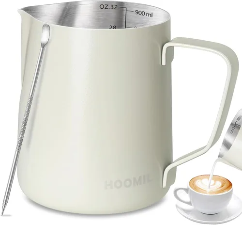Miniatura 13 de HOOMIL Jarra de espuma de leche, jarra de acero inoxidable de 12 oz/20 oz/32 onzas, jarra de vaporizador de leche para máquina de espresso, café