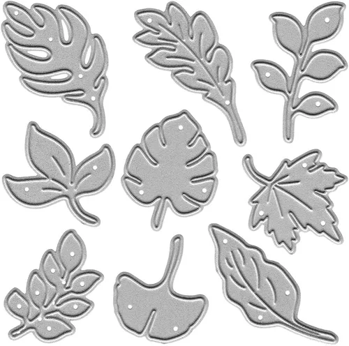Troqueles de metal para cortar hojas de 9 piezas, troquelados de hojas de arce y ginkgo, plantillas de relieve y plantillas para álbumes de recortes