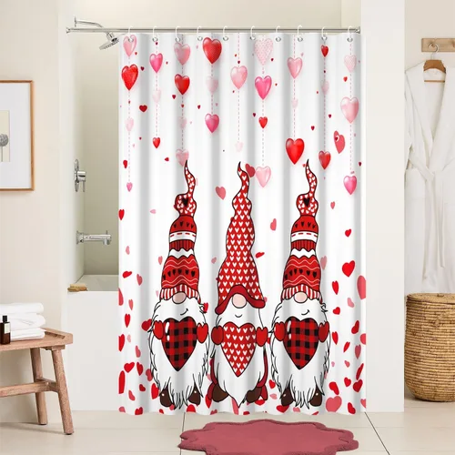 Miniatura 33 de Cortina de ducha de San Valentín para baño, 48 x 72 pulgadas, celosía, corazones de amor, impermeable, para tina, tina de caravana, rayas blancas