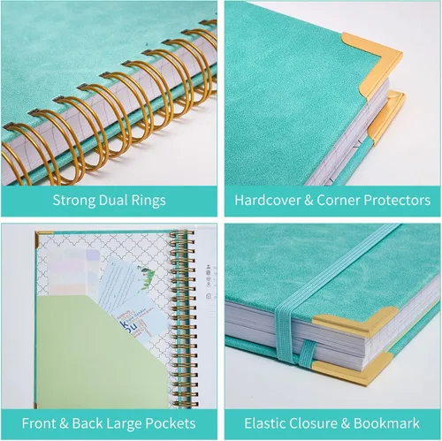 Miniatura 5 de Cuaderno de espiral, cuaderno de cuero de tapa dura de 365 páginas, diario encuadernado de gran tamaño A5 para mujeres y hombres, cuadernos rayados