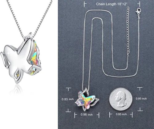 Miniatura 4 de Collar de cristal de piedra natal de mariposa, tono plateado con cadena de 18 pulgadas + 2 pulgadas, para el Día de la Madre, aniversario