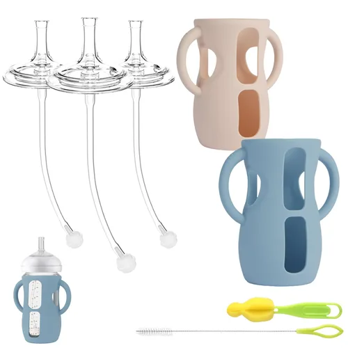 Miniatura 8 de Kit de Conversión de Vaso con Pajita con Fundas de Silicona para Biberón de Vidrio Natural Avent de 8oz, Kit de Transición de Vasos Entrenadores