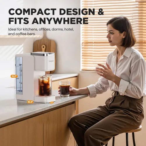 Miniatura 7 de Tastyle Cafetera de Una Sola Porción, Máquina de Café Helado y Caliente para Cápsulas K y Café Molido, Diseño Compacto, Depósito de Agua Extraíble