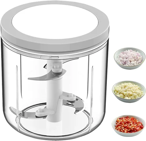 Procesador manual de alimentos, picador de verduras, picador de cebolla de 33.8 fl oz, picador de ajo, picador de ajo, batidora y licuadora
