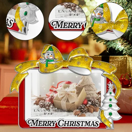 Miniatura 5 de LARAINE Marco de fotos de metal de 4 x 6 pulgadas, lazo de Navidad 2025, imágenes de alta definición para mesa, hogar, regalo decorativo