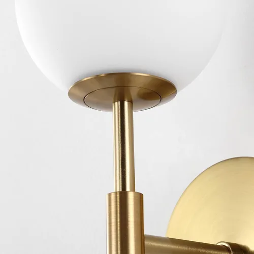 Miniatura 7 de BYOLIIMA Juego de 2 apliques de pared dorados con pantallas de globo de vidrio blanco, lámpara de pared moderna de mediados de siglo para tocador