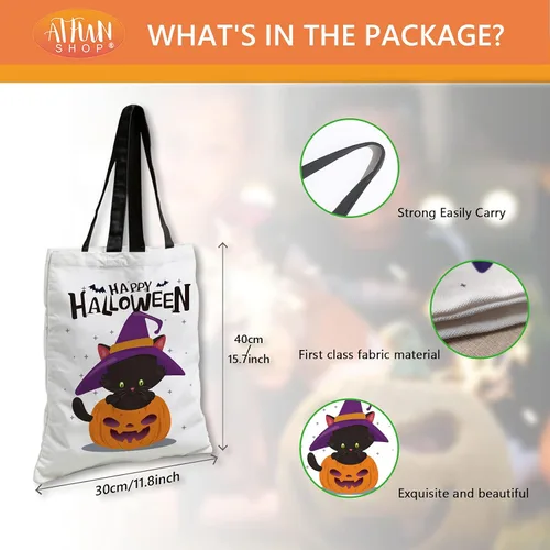 Miniatura 4 de ATFUNSHOP Trick or Treat Bag - Bolsa reutilizable de lona grande de 15.7 pulgadas y bolsa de comestibles para niños