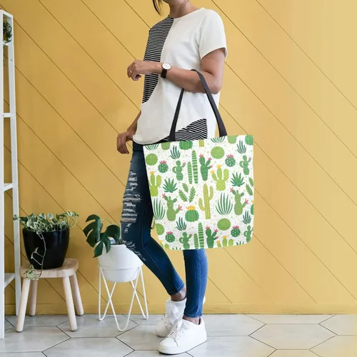 Miniatura 2 de SUABO Bolsa de asas de cocina reutilizable para comestibles, bolsa de compras de lona para exteriores Cactus