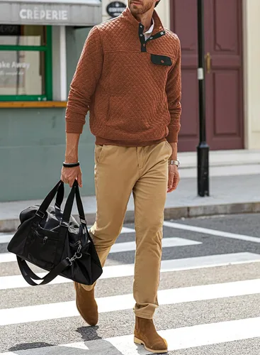 Miniatura 8 de JMIERR Sudadera acolchada para hombre, casual, de manga larga, cuello alto, con botones
