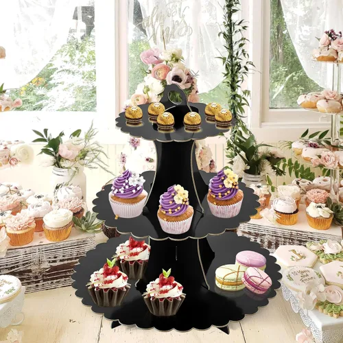Miniatura 6 de Soleebee Soporte para Cupcakes de 3 Niveles, Torre de Cupcakes de Cartón, Torre de Soporte para Pasteles de Postre para Decoración de Cumpleaños