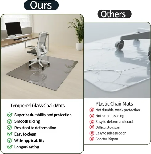 Miniatura 8 de Koonmi Tapete para silla de vidrio templado para suelos de madera dura y alfombras, 46 x 46 pulgadas, color gris, protector de piso de oficina