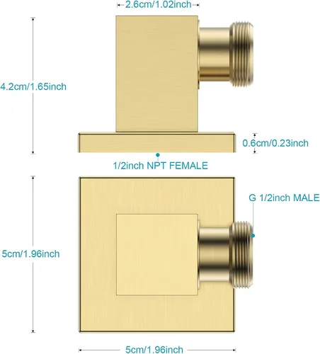 Miniatura 4 de Codo de suministro montado en la pared - Codo de suministro de pared cuadrado de latón macizo con válvula de retención (cuadrado, oro cepillado)