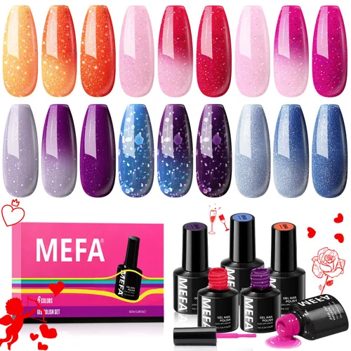 Miniatura 12 de MEFA - Juego de esmalte de uñas de gel azul, 6 colores, azul marino, zafiro, azul, brillantina, tonos oscuros, juego de iniciación, gel brillante