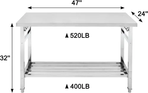 Miniatura 3 de GlowSol Mesa de preparación de acero inoxidable de 48 x 24 pulgadas, mesa plegable de trabajo de acero inoxidable resistente comercial NSF