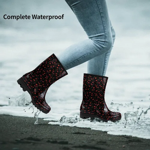 Miniatura 36 de DKSUKO Waterproof Womens Rain Boots insulated,Lightweight Rubber fashion Boots in Gardening,Warm and Comfortable Wide Calf Rain Boots with Glossy in