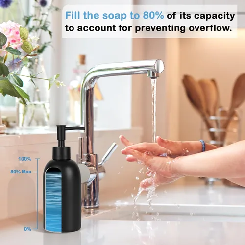 Miniatura 3 de Natheeph Dispensador de jabón de cerámica de 14 onzas, dispensador de jabón de cerámica, puede llenar líquido para baño/cocina (2 unidades, negro)