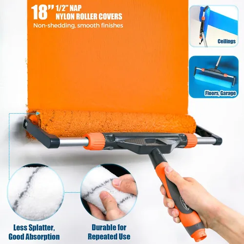 Miniatura 4 de Kit de rodillos de pintura grandes ajustables de 10 piezas de 12 a 18 pulgadas: postes de extensión de aluminio de 1-5 pies, limpiador de brocha