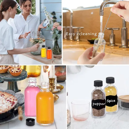 Miniatura 8 de Botellas pequeñas de vidrio de 4 onzas con tapas y embudos, recipiente redondo Boston de 120ml para shots de bienestar, botellas de muestra de 20PZAS