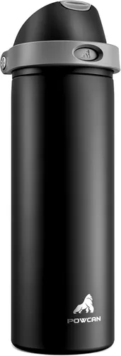 Miniatura 25 de POWCAN - Botella de agua aislada, 24 oz, tapa 2 en 1, boquilla de botón, popote abatible, a prueba de fugas, acero inoxidable, para portavasos