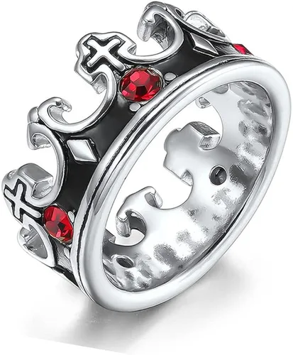 Anillo de corona de caballero rey real para hombres y niños, anillos de acero inoxidable gruesos de cruz religiosa, anillos cristianos vintage,