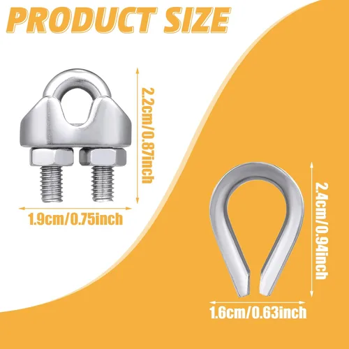 Miniatura 2 de Kit de abrazaderas de cable de alambre de 1/8 pulgadas M3, kit trenzado de metal de acero inoxidable para aparejo de alambre de 1/8 pulgadas