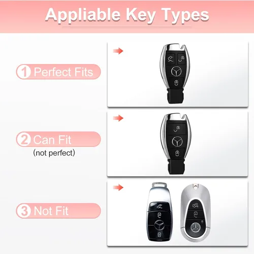 Miniatura 2 de Pangpai Funda de Llavero Rosa para Mercedes Benz, Protección de Funda de Llave de TPU Suave con Llavero Brillante Compatible con Clase C E S M CLS