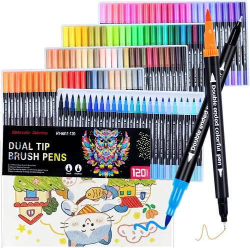 Rotuladores dobles de 120 colores, punta doble y marcadores de punta fina para colorear adultos y niños, marcador de tinta a base de agua,