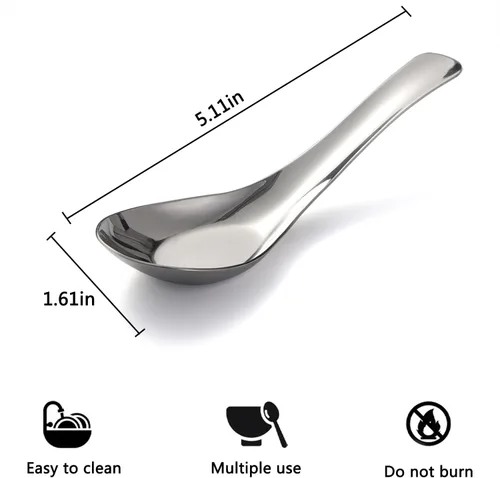 Miniatura 4 de Cucharas de sopa de acero inoxidable, juego de 12 cucharas de sopa china, cuchara de caldo plateada, pulido con espejo