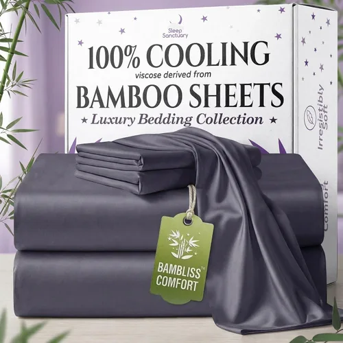Miniatura 32 de SLEEP SANCTUARY - Juego de sábanas 100% viscosa derivada de bambú tamaño individual 4 piezas – Sábanas de lujo BamBliss de enfriamiento