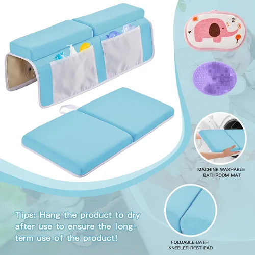 Miniatura 4 de Juego de rodilleras y codos de baño para bebé, almohadilla gruesa y suave de secado rápido para la hora del baño del bebé, espuma viscoelástica Azul