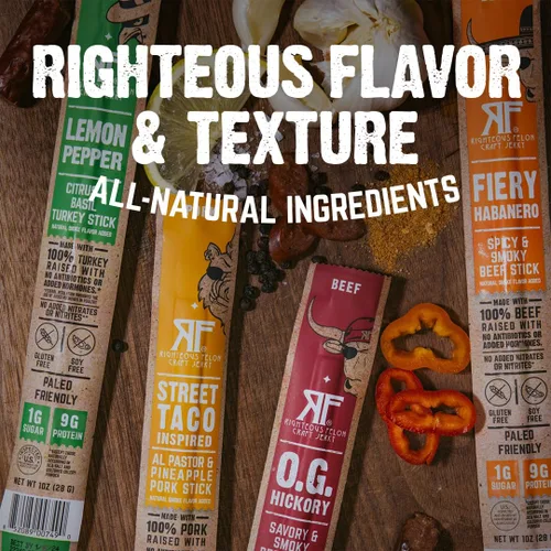 Miniatura 5 de Righteous Felon Paquete variado de palitos de carne seca Alto en proteínas, bajo en carbohidratos, keto, sin gluten, bajo en azúcar, saludable