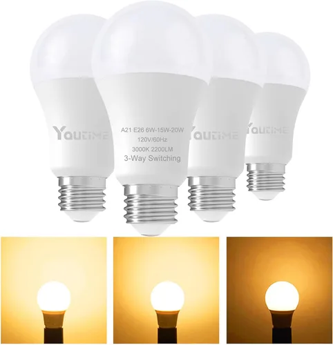 Youtime Bombillas de 3 vías 50 100 150 vatios equivalente a blanco suave A21, reemplazo incandescente, 6/15/20 W, ahorro de energía, bombillas de