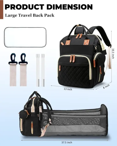 Miniatura 5 de Bolsa de pañales con estación de cambio, mochila impermeable 3 en 1 para pañales de bebé con almohadilla de cambio plegable, mochila de viaje grande