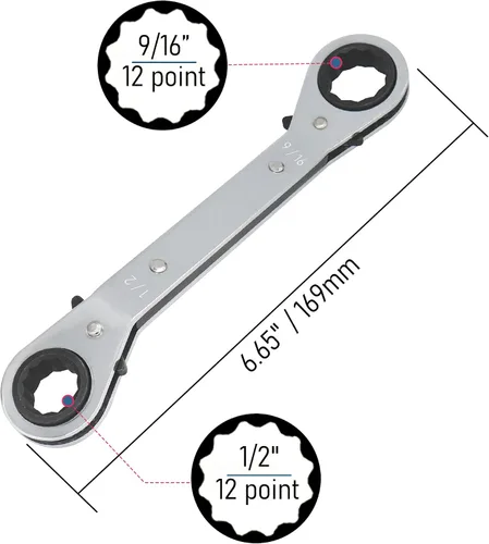 Miniatura 2 de Llave de trinquete universal reversible de 1/2-9/16 pulgadas, extremo de caja imperial de doble desplazamiento, acero Cr-V cromado mate, resistente