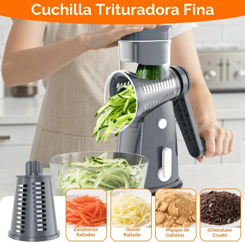 Miniatura 7 de MealHelper Rallador de queso rotativo de 5 cuchillas con manivela manual y caja de almacenamiento, picador de verduras, triturador de queso para Gris