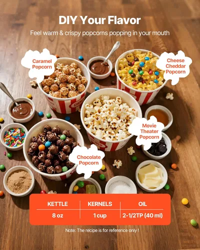 Miniatura 3 de VEVOR Máquina de palomitas de maíz con carrito, hervidor de acero inoxidable de 8 oz, fabricadora comercial de palomitas de 800W, 48 tazas por lote