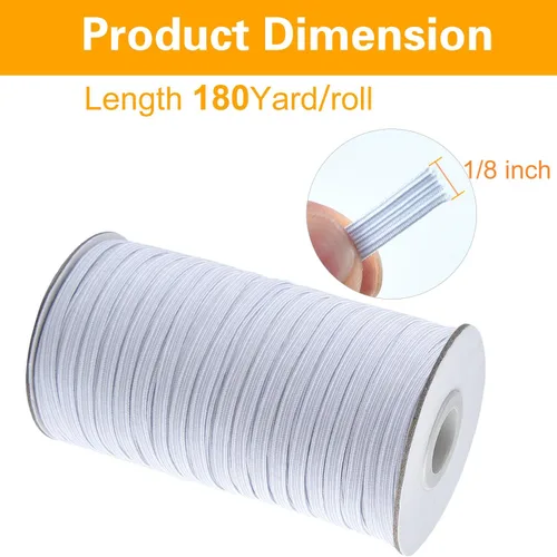 Miniatura 2 de Coopay Bandas elásticas planas de 180 yardas de largo, 1/8 pulgadas de ancho, cuerda elástica plana de punto para coser proyectos de bricolaje