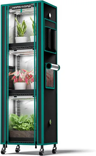 MARS HYDRO 2025 Soporte para Plantas con Luces de Crecimiento Estante para Plantas de 4 Niveles con 6 Lámparas LED de Espectro Completo (54W, 12'')