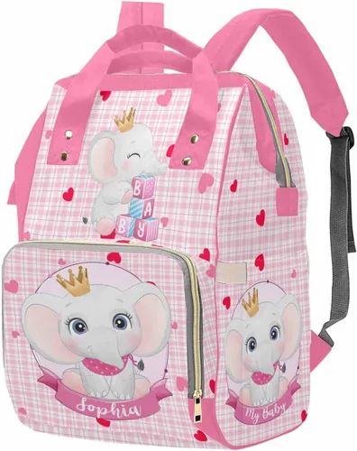 M YESCUSTOM - Mochila para pañales personalizada con nombre, diseño de corazón rosa, regalo personalizado para recién nacido, uso en interiores y