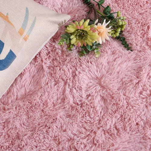 Miniatura 4 de DweIke - Tapete de pelo alto y esponjoso para sala, habitación infantil, guardería y cabecera, tapete antideslizante y suave para decoración de Rosa