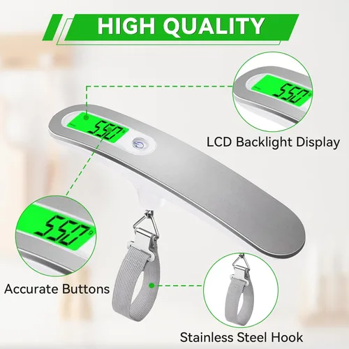 Miniatura 7 de Báscula de peso de equipaje de 110 libras, báscula digital de alta precisión, báscula portátil con gozkglb accesorios de viaje, báscula de equipaje