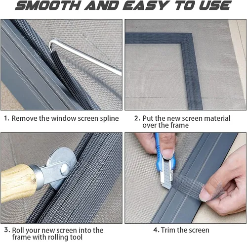 Miniatura 6 de Kit de reparación de pantalla, proyecto fácil de bricolaje, malla de fibra de vidrio de 36 x 90 pulgadas con herramienta rodante y retenedor de Negro