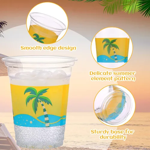 Miniatura 3 de Rtteri 100 tazas Luau de 12 onzas, vasos de plástico hawaiano tropical para fiesta, a granel, vasos desechables de palmera de coco y coco